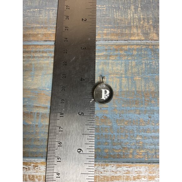 Round Silver Tone Pendant Charm With Letter P Design - Picture 3 of 4